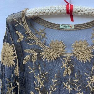 VIVID COLLECTION OF NY witchy sheer black with yellow embroidery. Long sleeve.